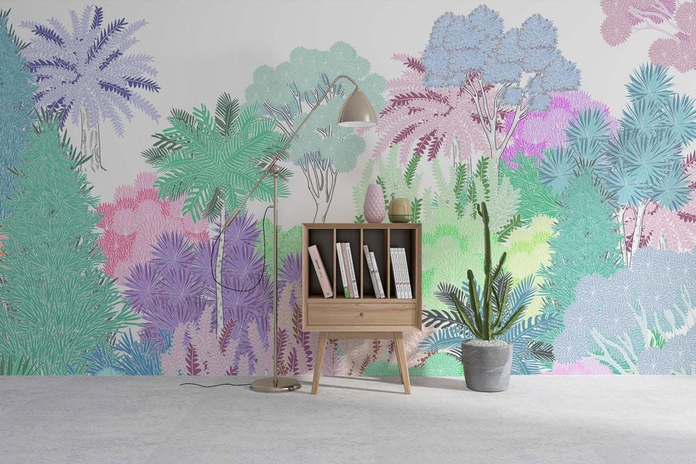 Wallpaper mural with a sketch of trees for use in decorating the hallway