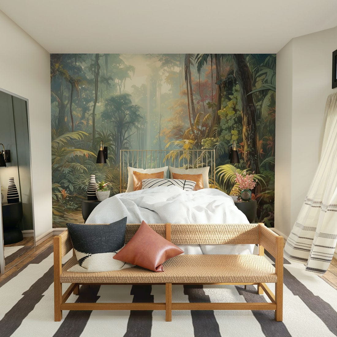 Tropical Jungle River Landscape Mural Wallpaper in bedroom