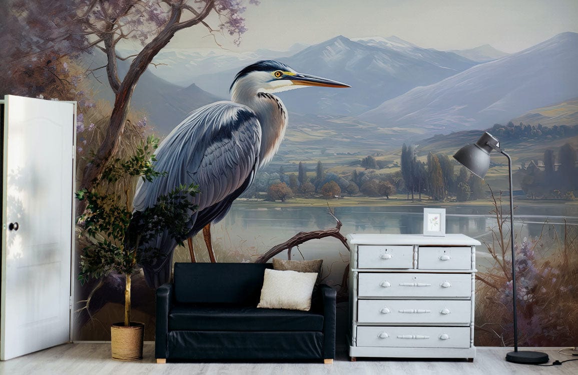 Sketched Heron Wallpaper Mural for wall decor