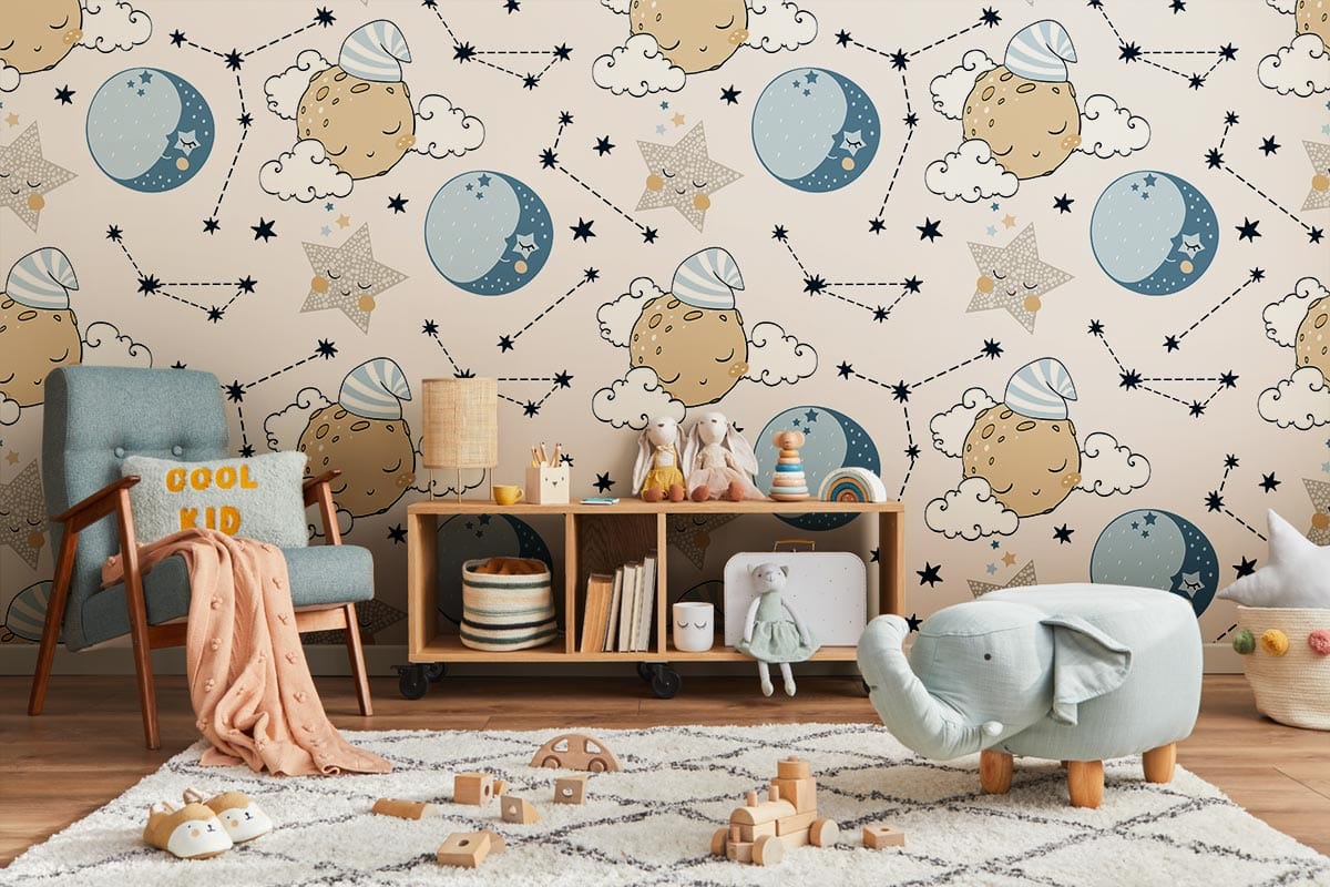 Sleeping Universe Space Cartoon Mural Kid's Room