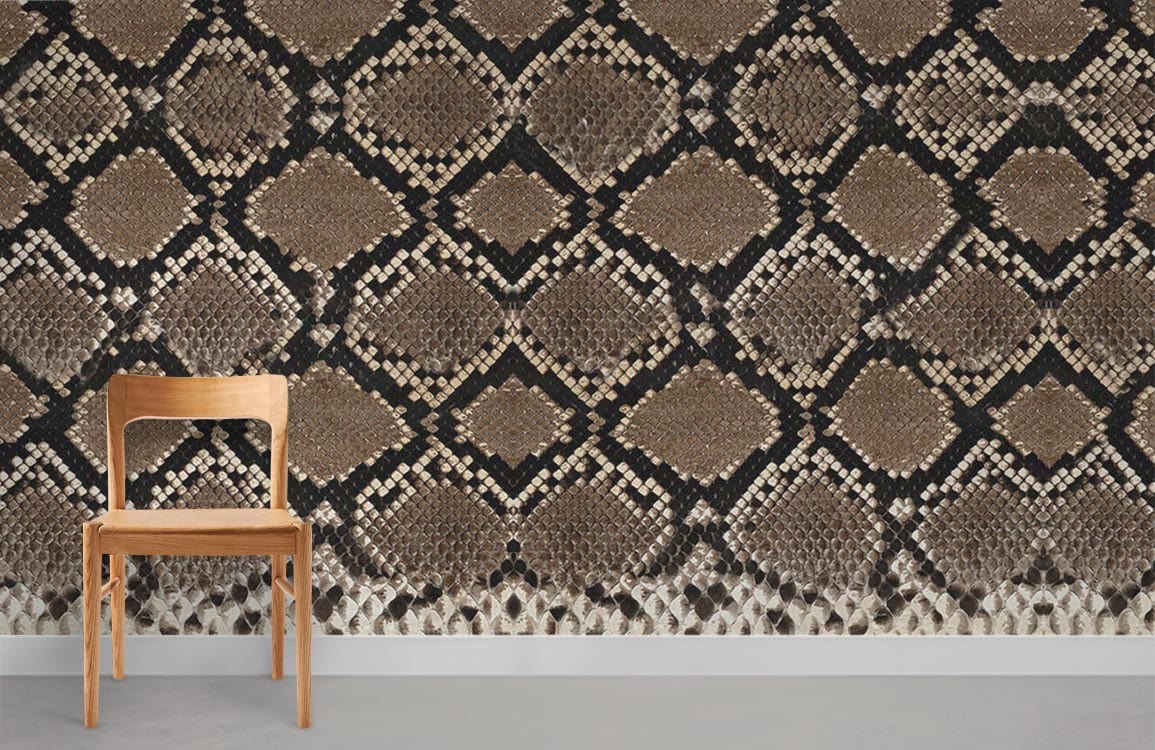 Geometric Brown Snake Skin Mural Wallpaper