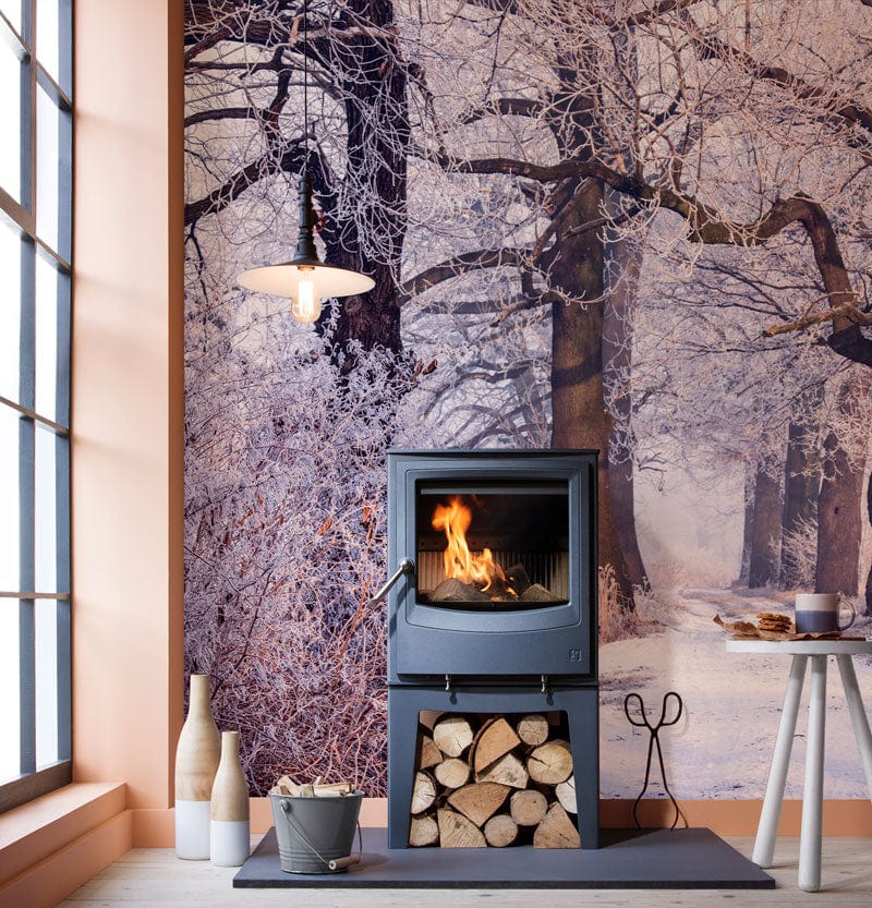 Snow-covered woodlands hallway mural wallpaper