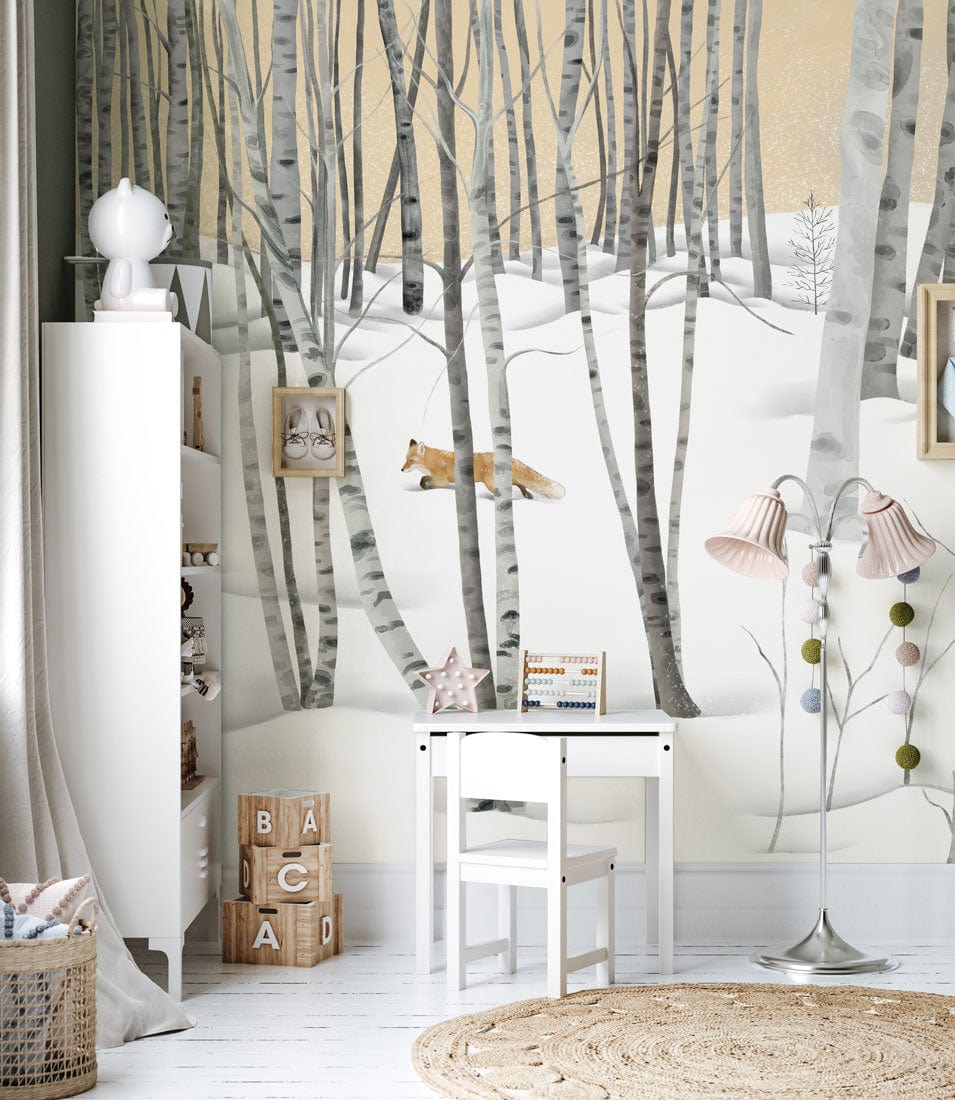 Winter Birch Forest Mural Wallpaper in child's room