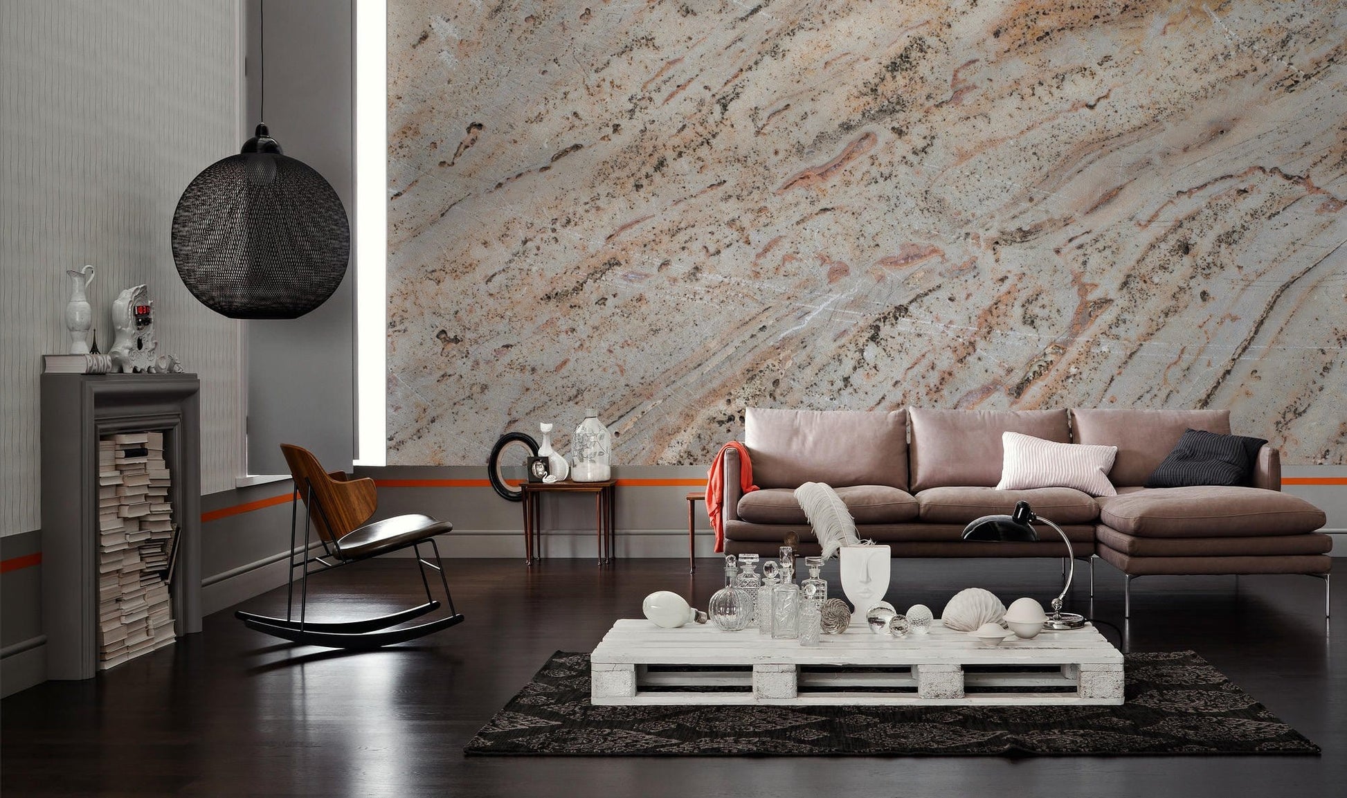 Elegant Marble Texture Luxury Mural Wallpaper in living room