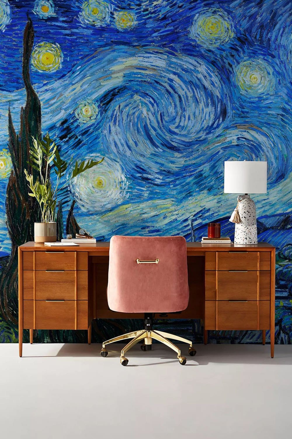 Starry Night Inspired Artistic Mural Wallpaper in office