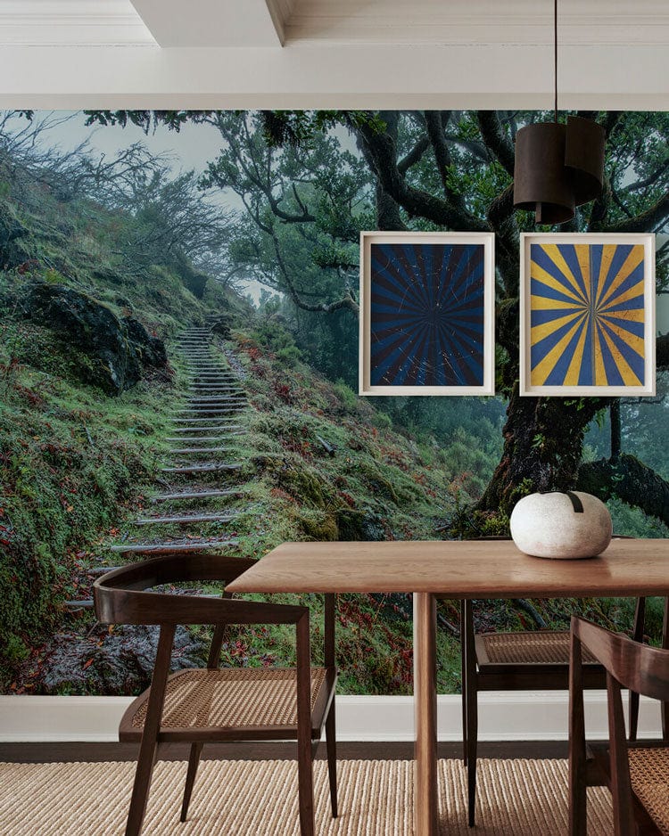 Wall painting of a steep trail on a hill, perfect for the dining area