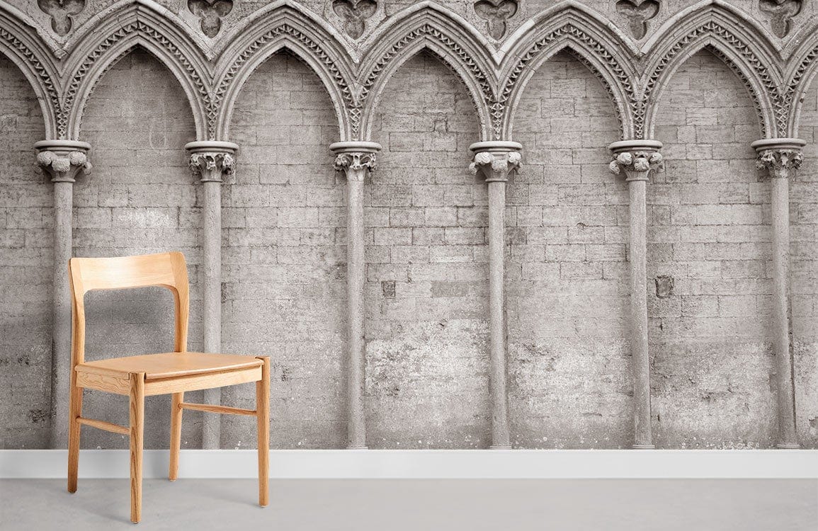 grey brick arch column mural wallpaper