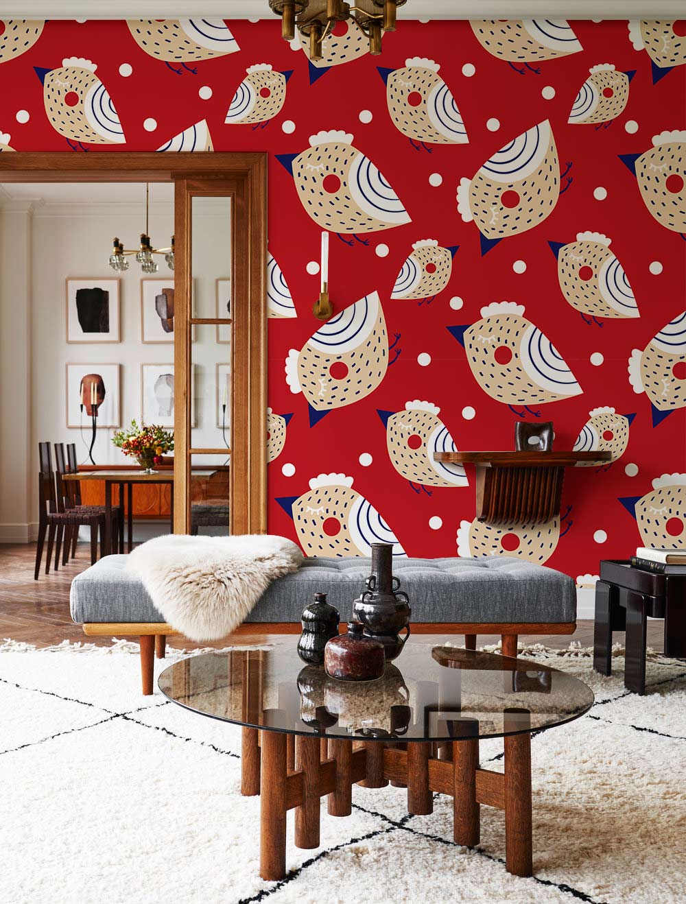 Strawberry Birds Wallpaper Mural Home Decor