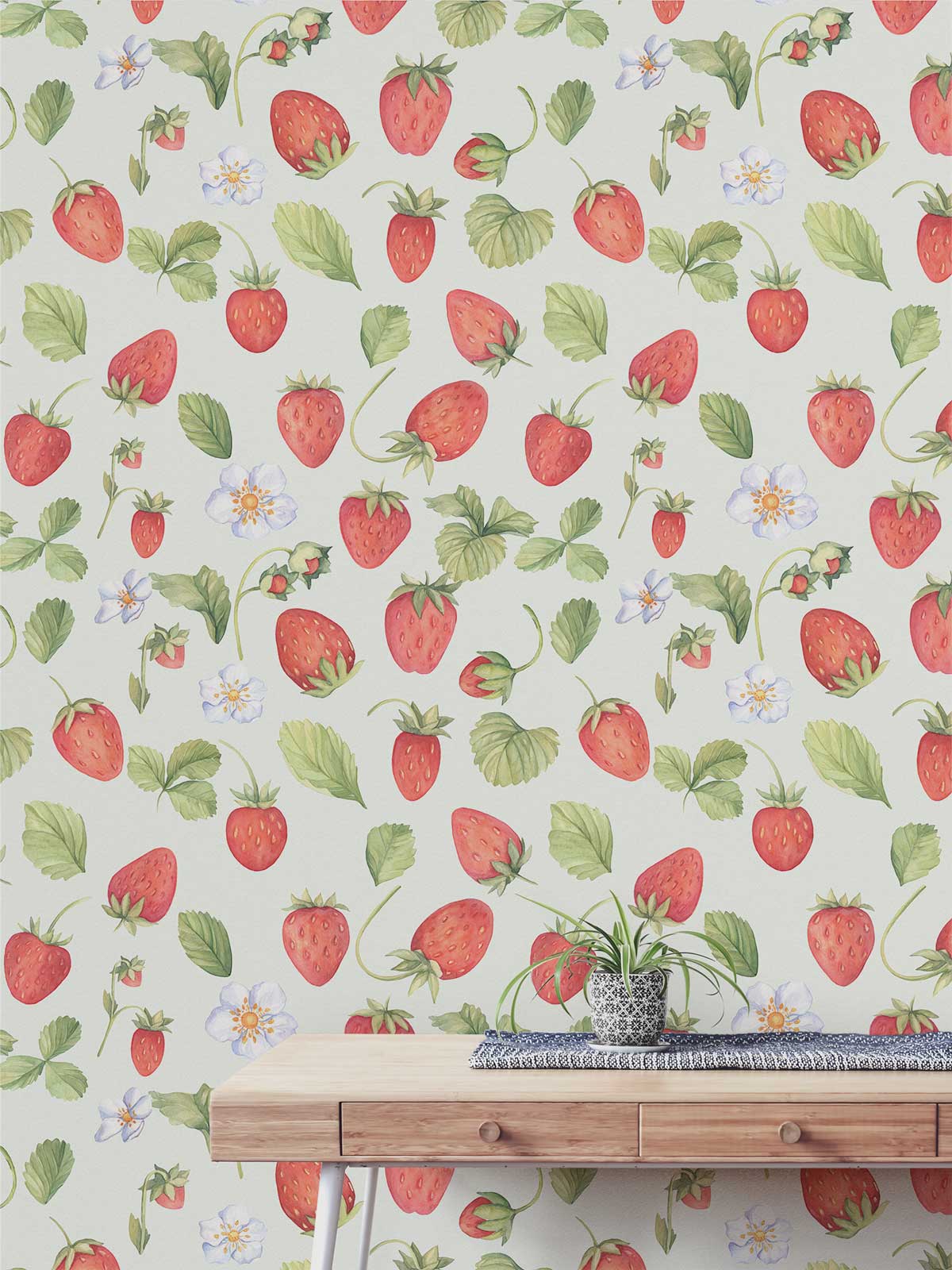 Vintage Strawberry Botanical Mural Wallpaper