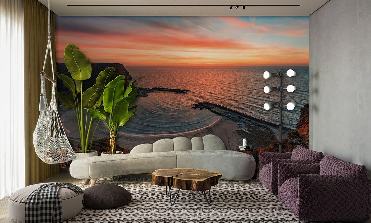 Sunset Beach Landscape Wall Mural in living room