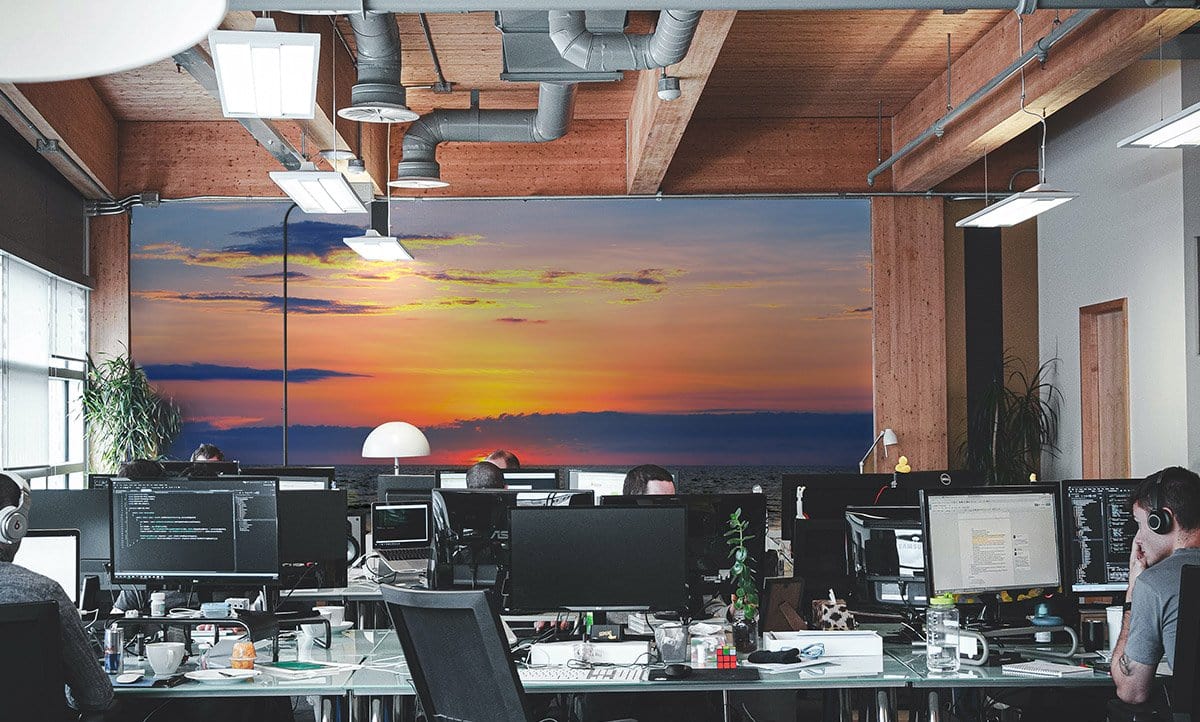 Soothing Ocean Sunset Mural Wallpaper in office