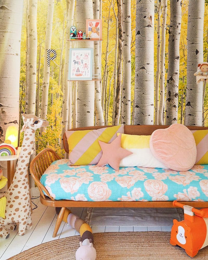 interior design sunshine birch forest bespoke wallpaper mural