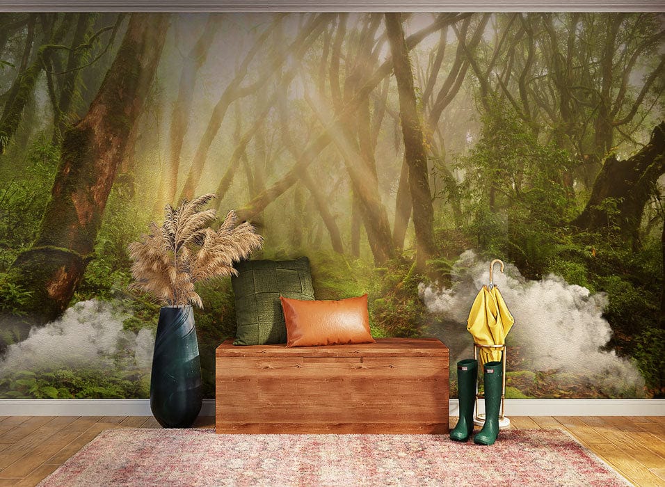 3D forest landscape wallpaper mural with a visual effect