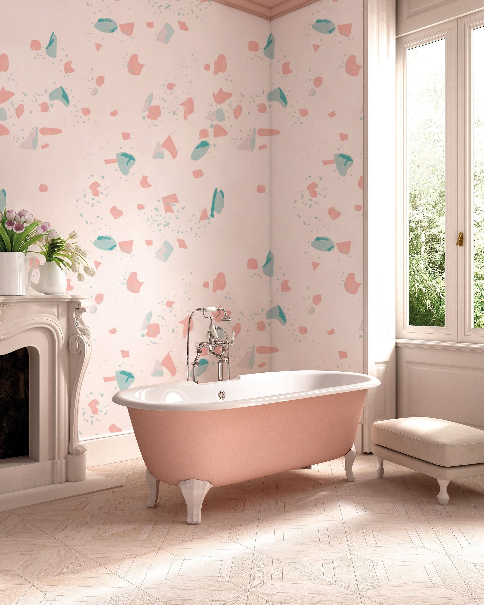Dots on a Marble Pattern Wallpaper Mural for Use in the Decoration of Bathrooms