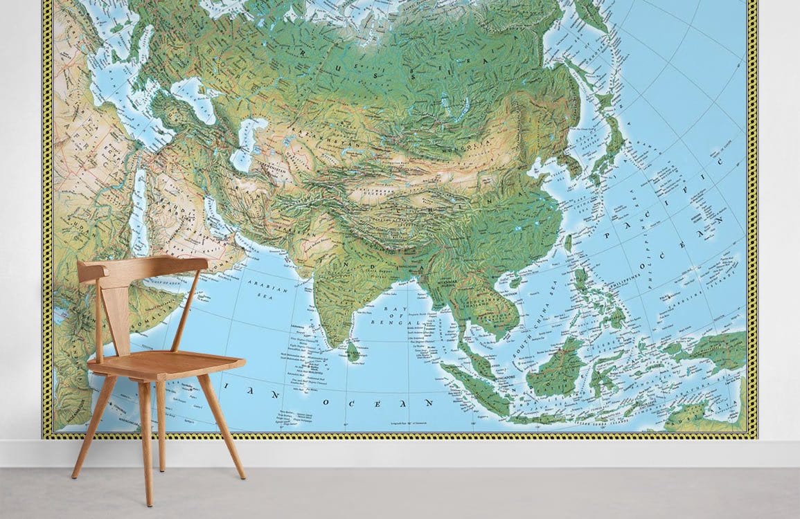 Educational Eastern World Map Mural Wallpaper in study room