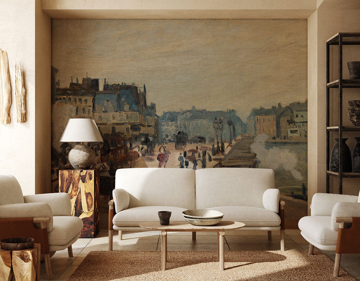 rainy town oil painting Wallpaper mural for living room decor