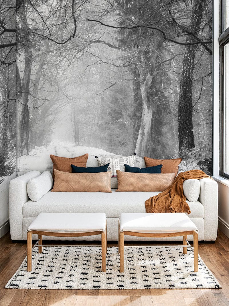 This snowy path wallpaper mural will look great in your living room