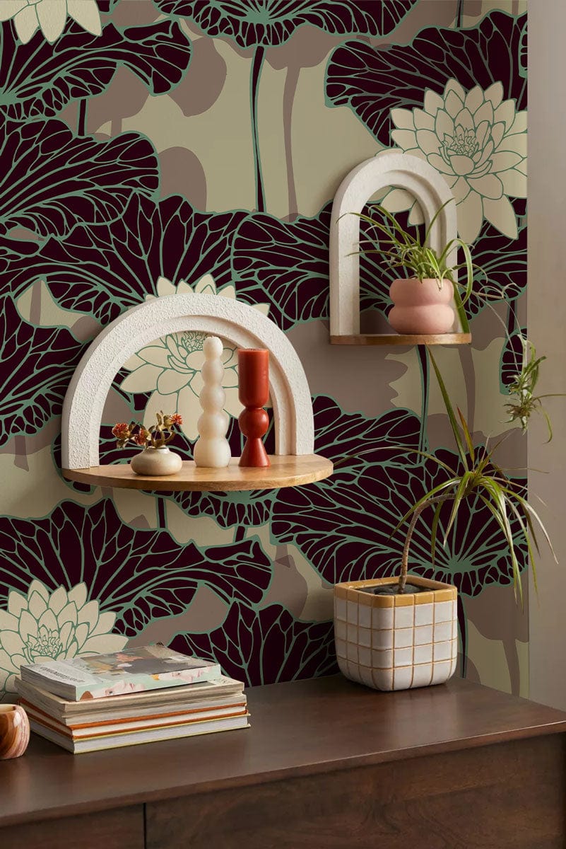 3D Wallpaper Mural of a Dark Lotus for Use as Hallway Decoration