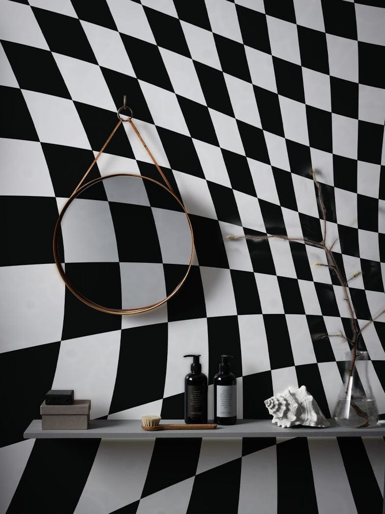 3D Illusion Waves Wallpaper Mural for Use as Decoration in Bathrooms