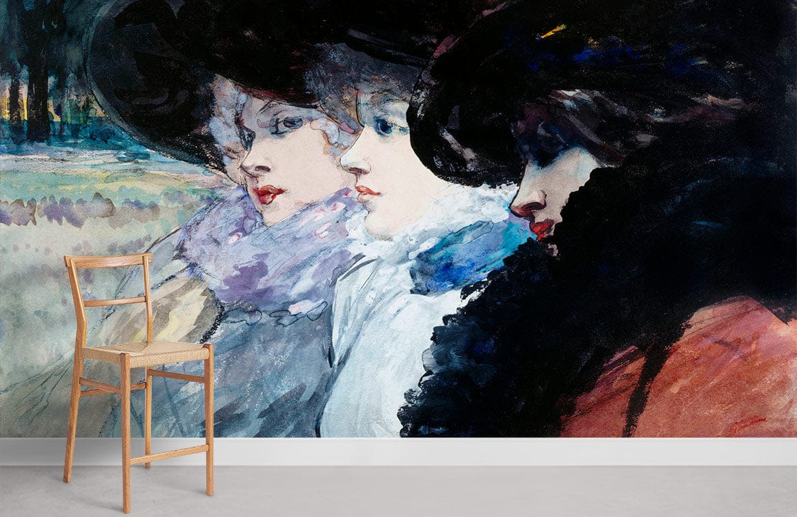 Elegant Vintage Watercolor Portrait Mural Wallpaper