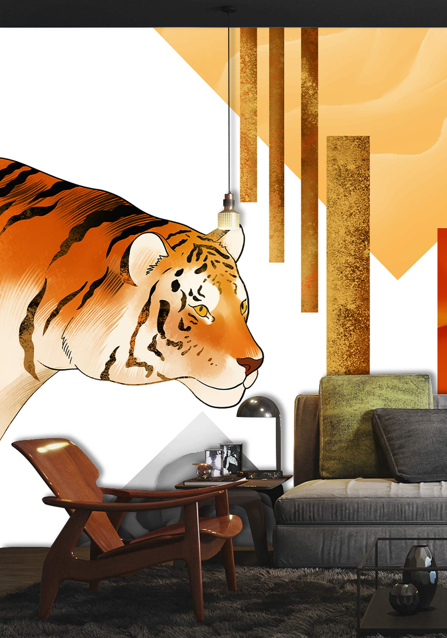 Decorate Your Living Room with a Tiger Wallpaper Mural