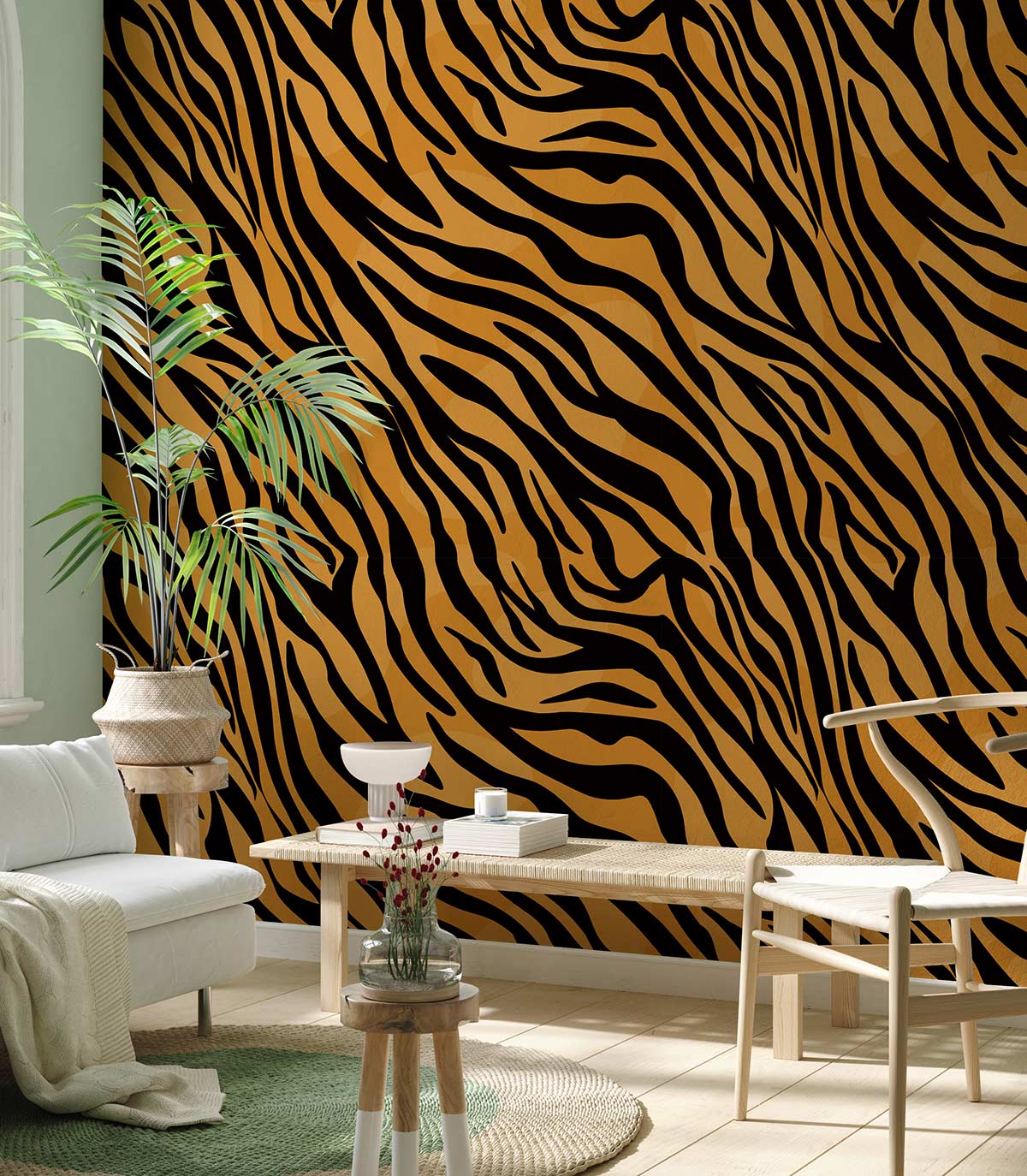 mural wallpaper for living room decoration including tiger fur art and animal skin.