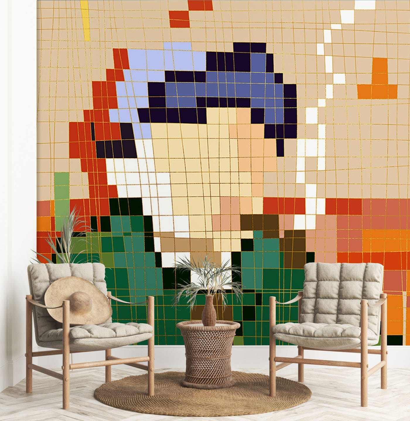 Tile Marble Cartoon Wall Mural for Entryway and Foyer Decorations