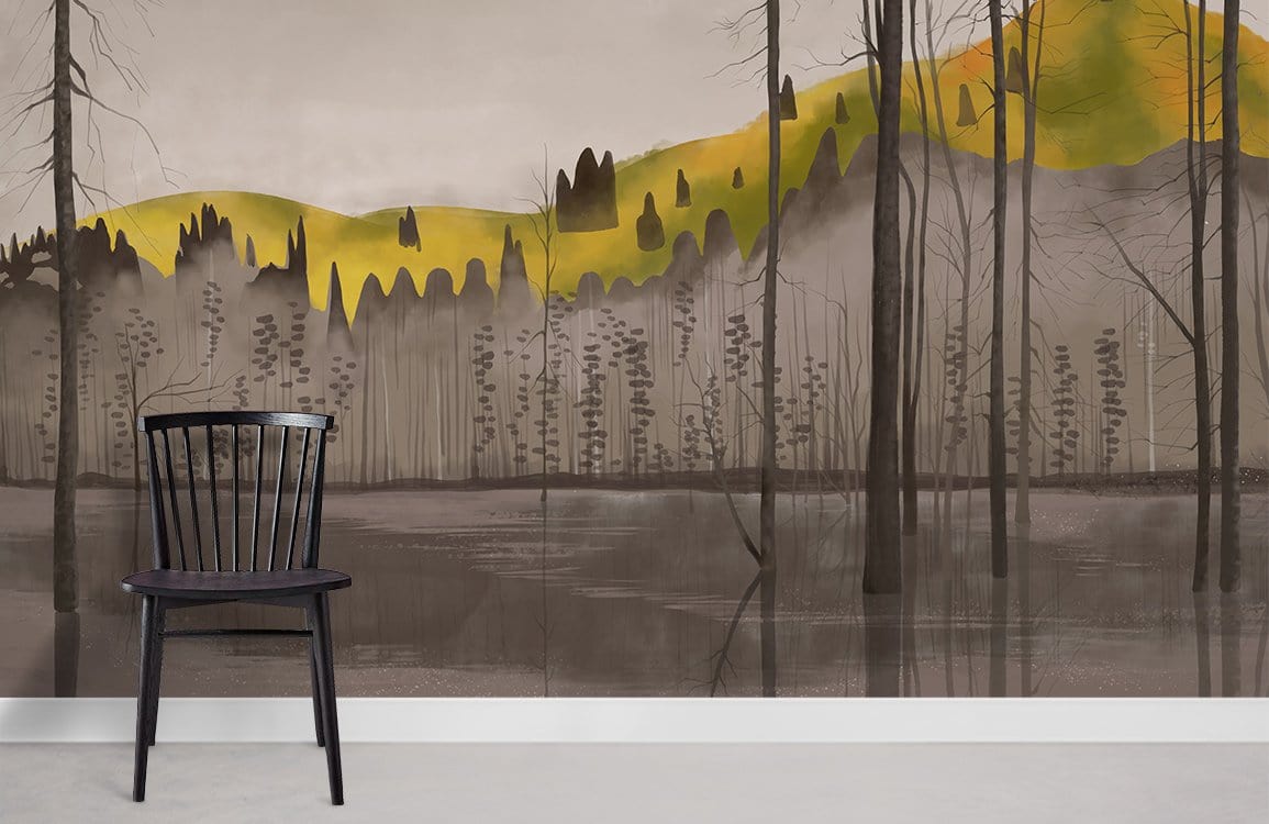 Moody Forest Mist Landscape Mural Wallpaper