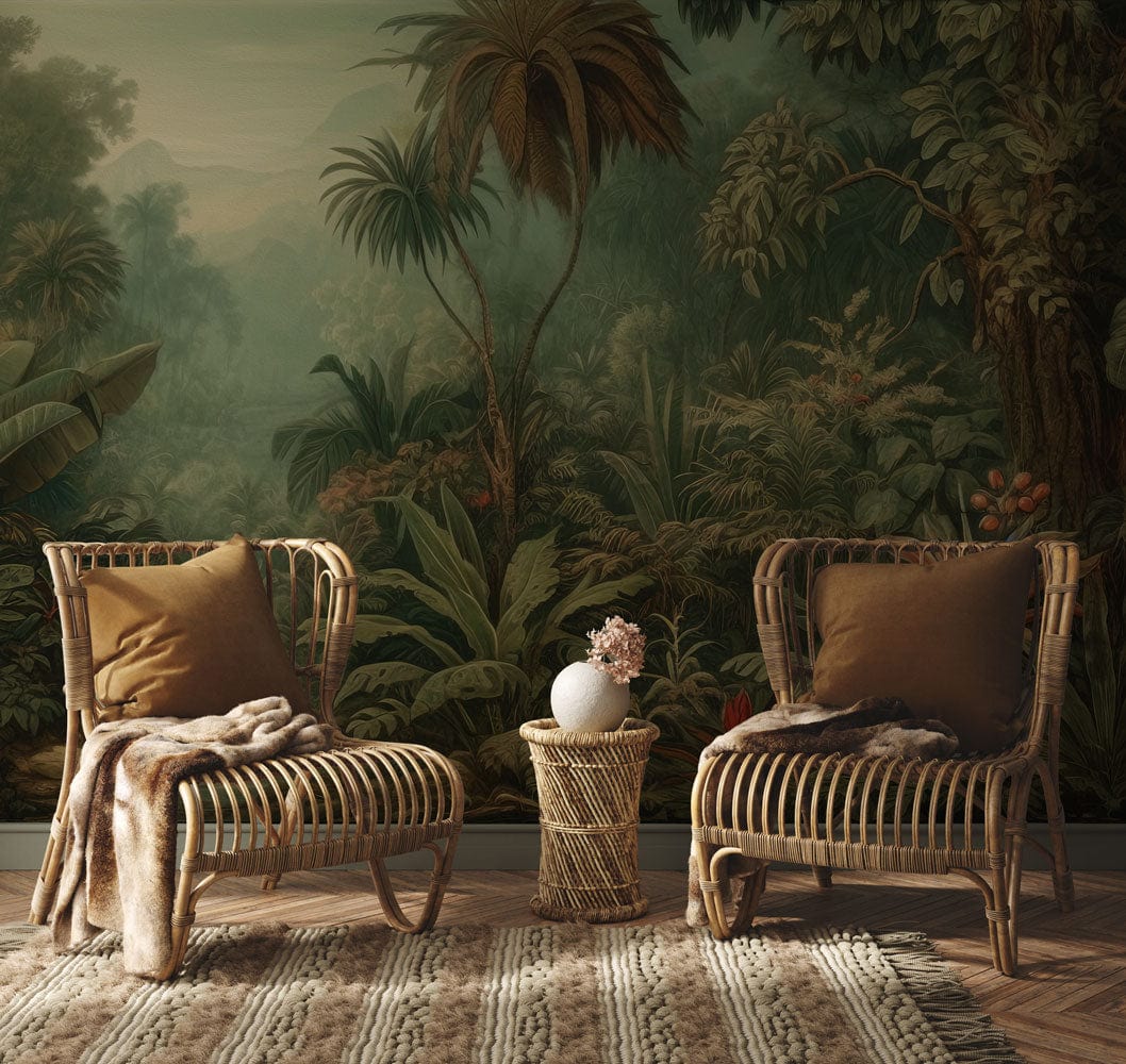 Tropical Jungle Landscape Wall Mural in living room