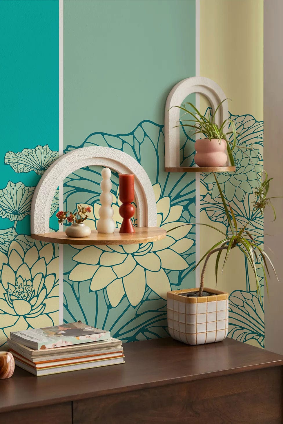 Paint and Wallpaper Mural in the Design of a Turquoise