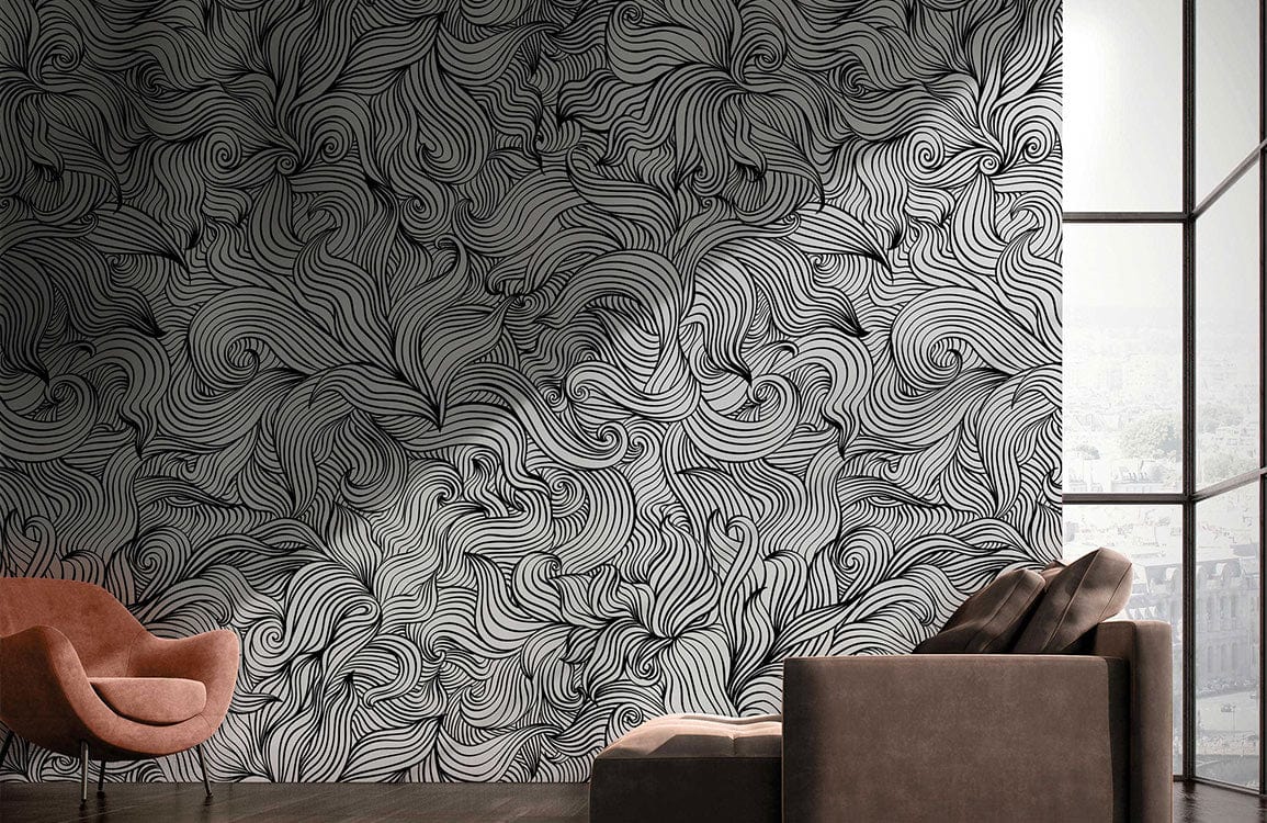 Abstract Wall Mural with Curving Lines for the Home
