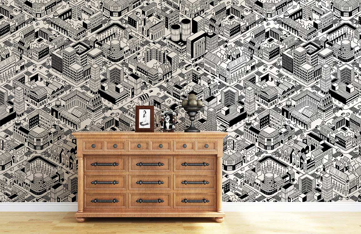 urban planning wallpaper mural for hallway decor