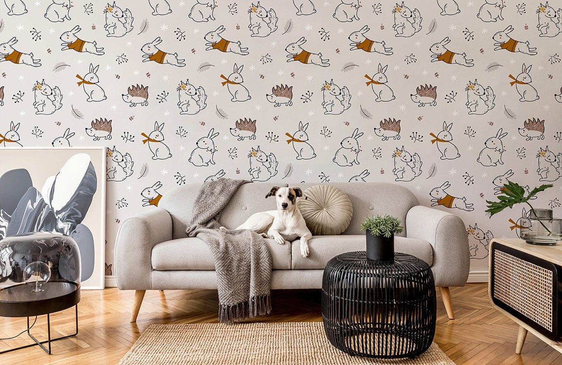 charming hedgehogs and rabbits wallpaper mural art