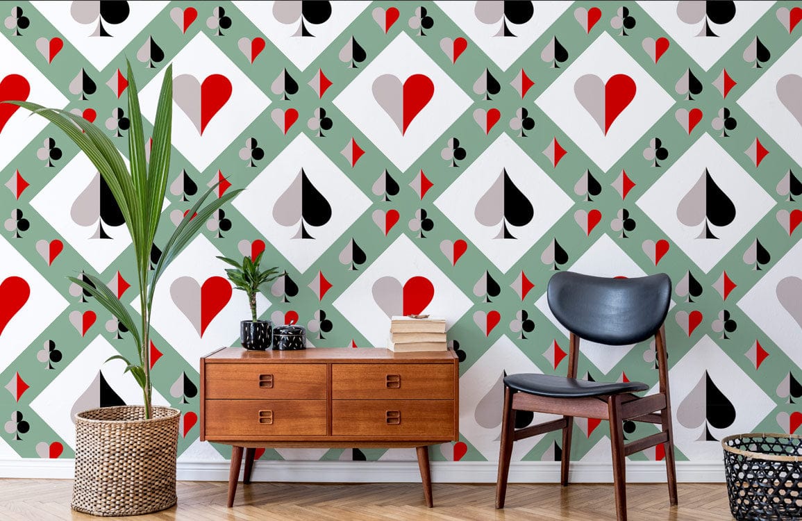 fresh green rhombic poker design wallpaper for room