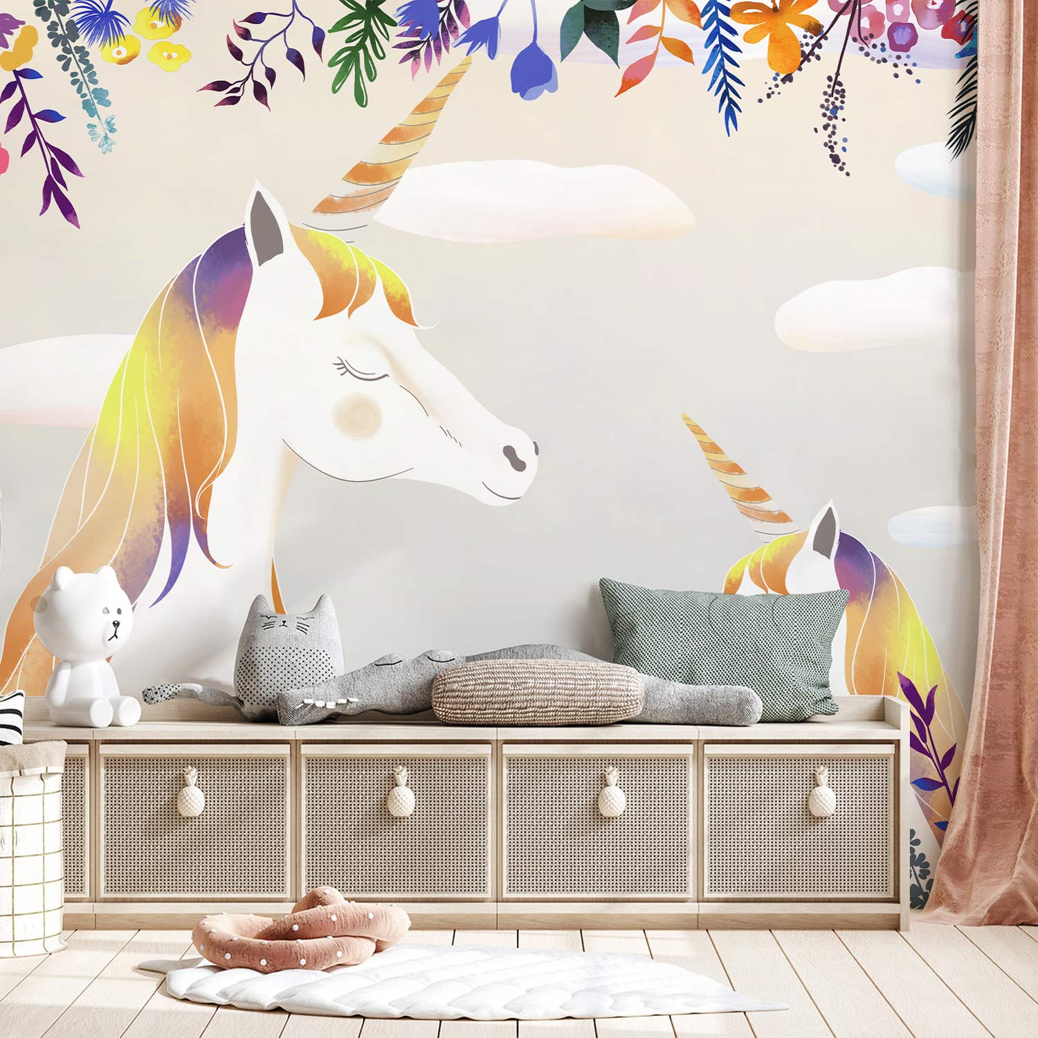 Unicorns and other Animals Depicted on a Wall Mural Wallpaper for the Hallway