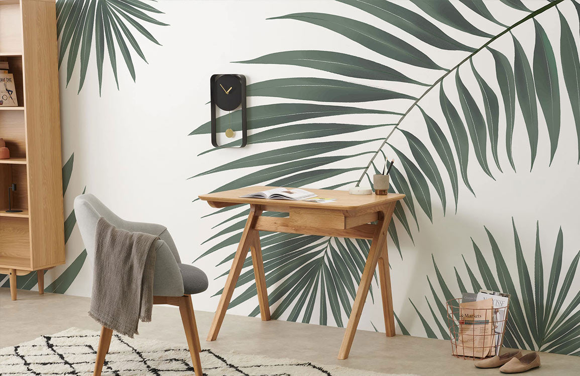Tropical Green Palm Leaf Mural Wallpaper in office