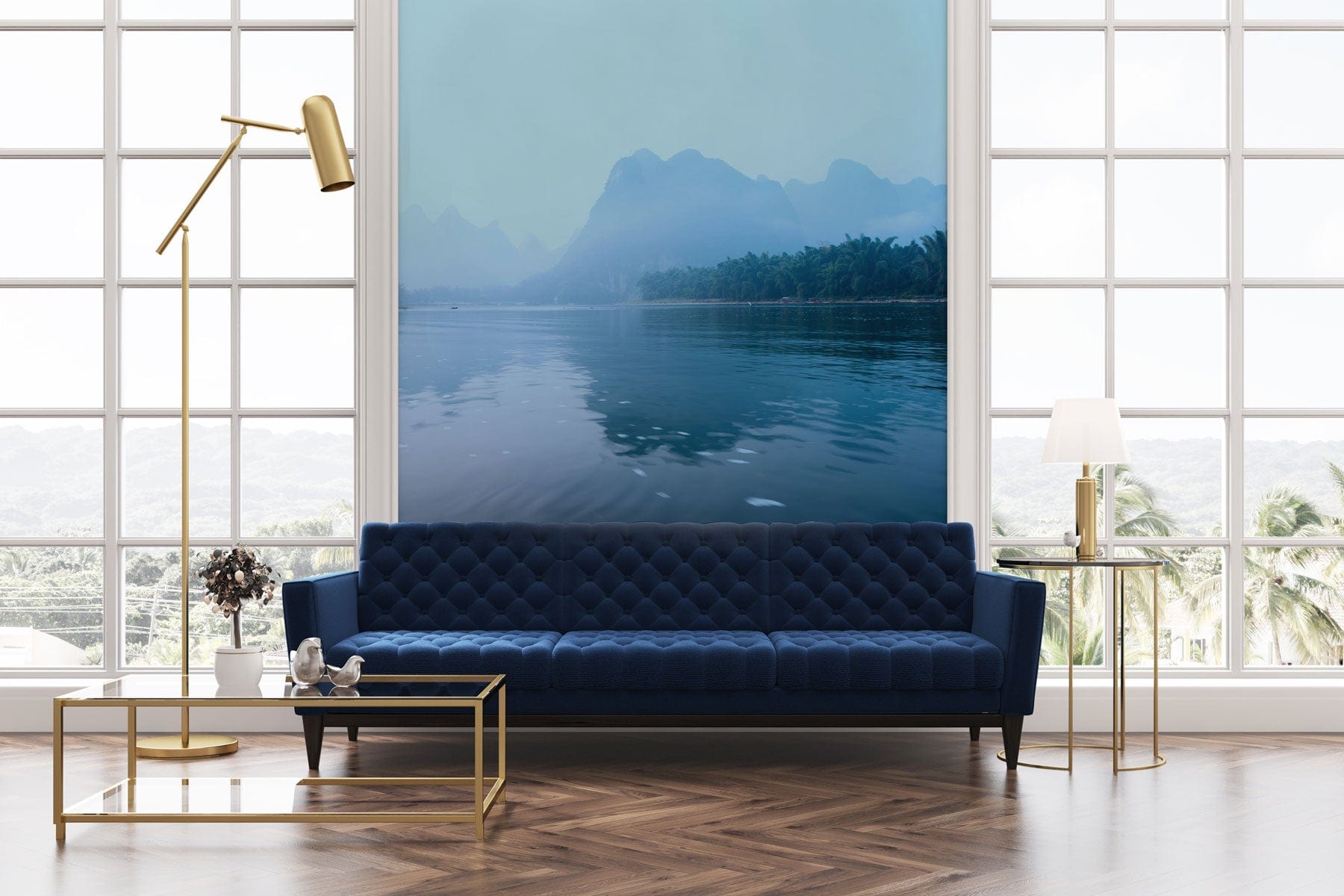 Decorate your living room with this wallpaper mural with an ambiguous mountain scene and landscapes.