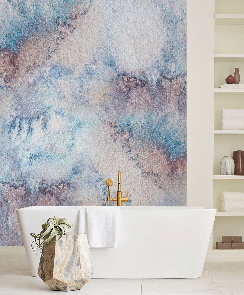 vague watercolor wallpaper mural bathroom decor idea