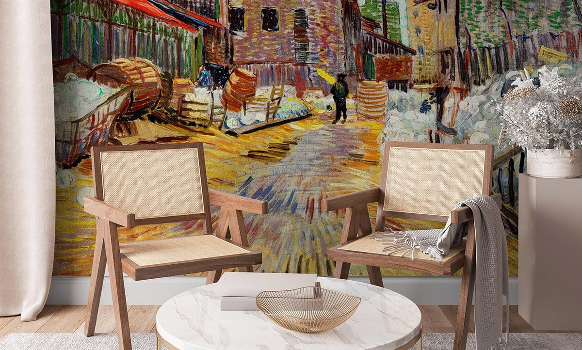 Impressionist Cityscape Art Mural Wallpaper in living room