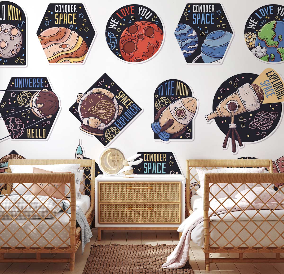 Colorful Space Adventure Kids Wallpaper for Wall in bedroom