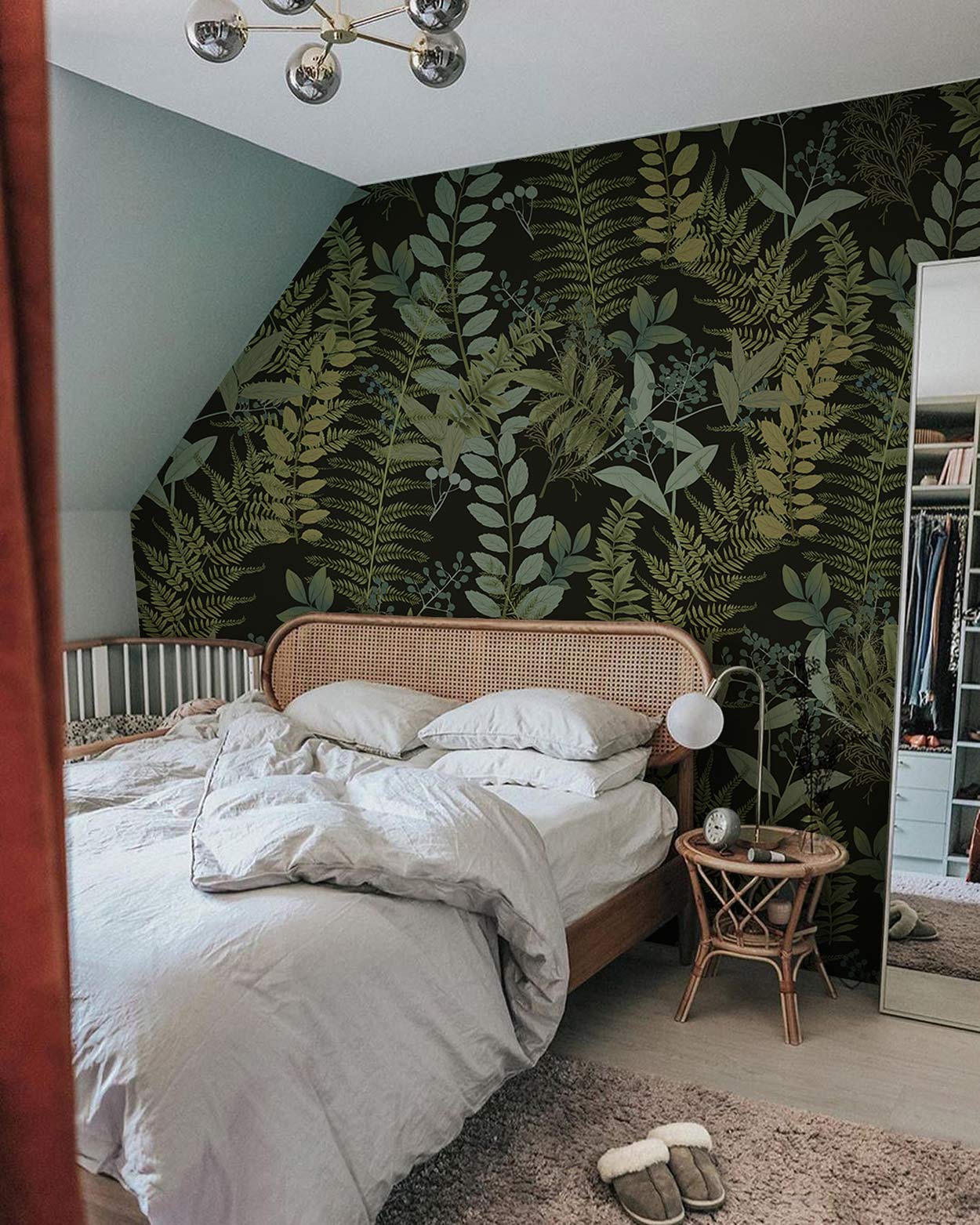 Emerald Green Botanical Leaf Wallpaper for Wall in bedroom