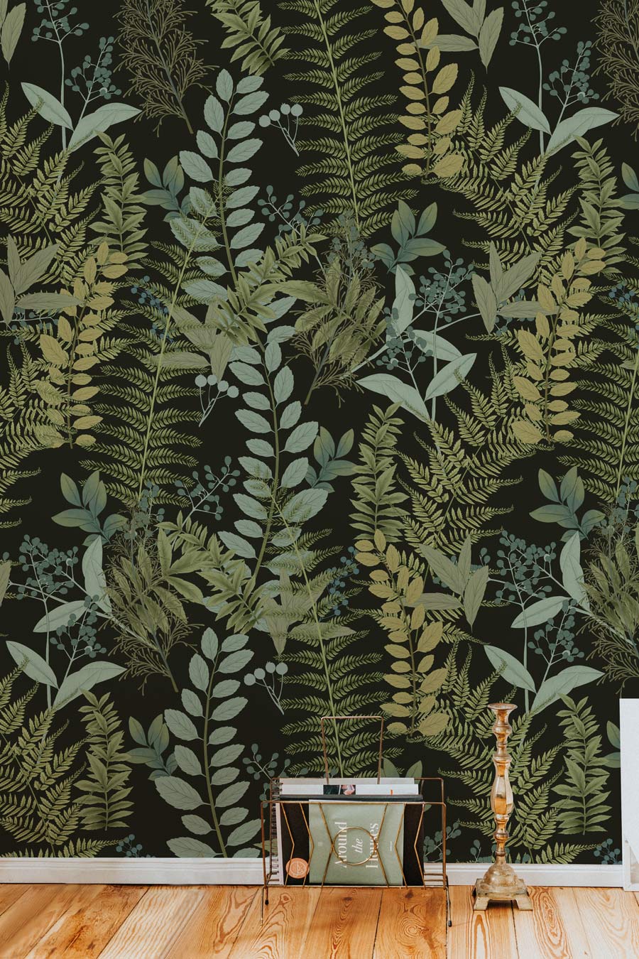 Emerald Green Botanical Leaf Wallpaper for Wall in living room