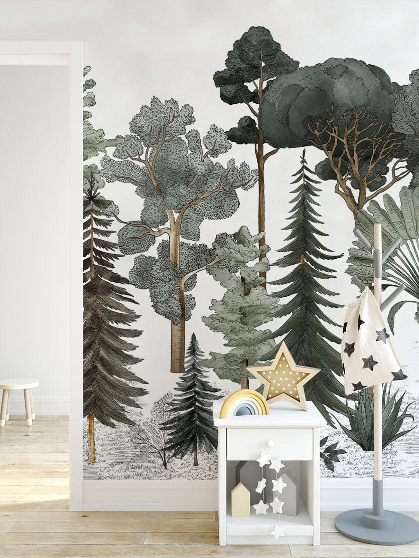 Enchanted Forest Scenic Mural Wallpaper in children's room