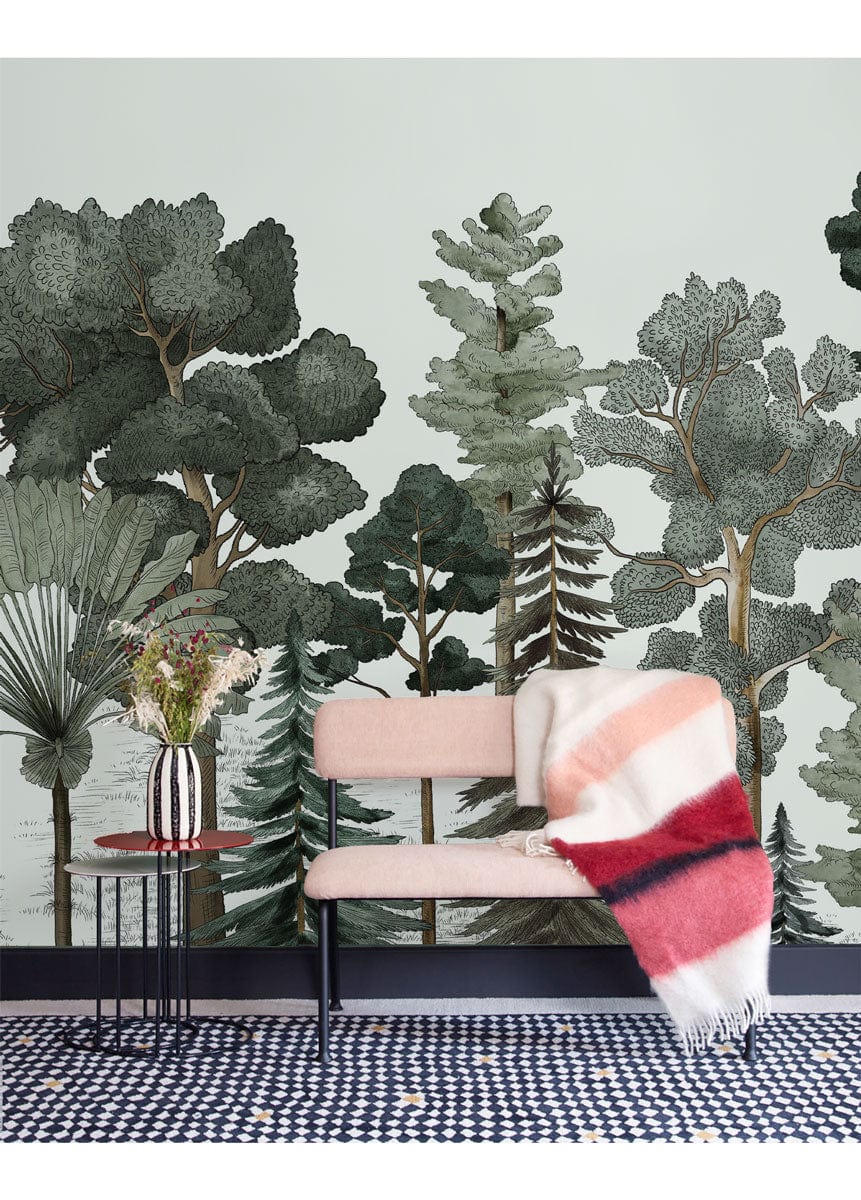Enchanted Forest Scenic Mural Wallpaper in living room