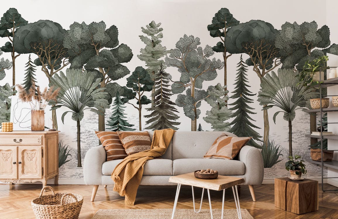 Enchanted Forest Scenic Mural Wallpaper in living room