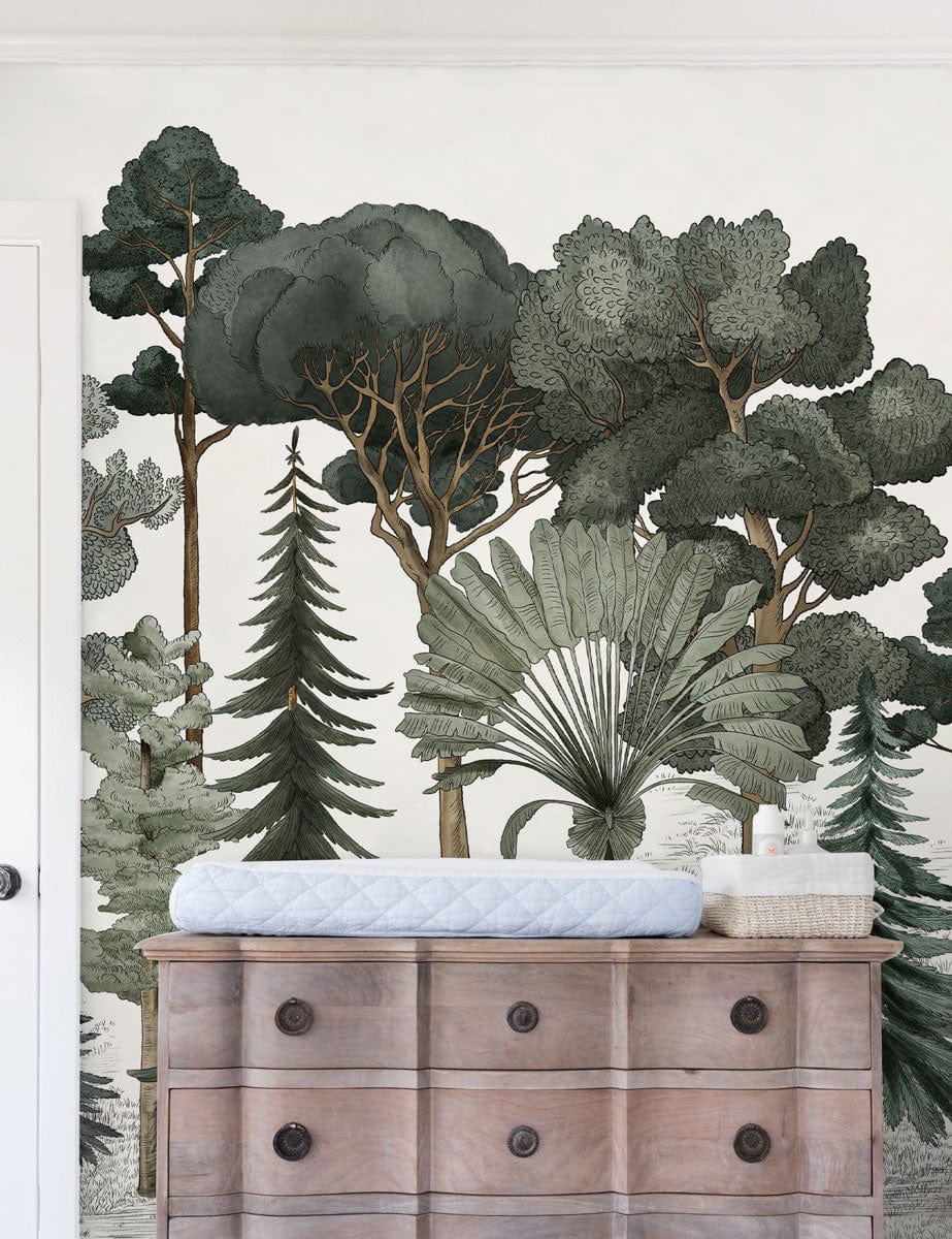 Enchanted Forest Scenic Mural Wallpaper in nursery