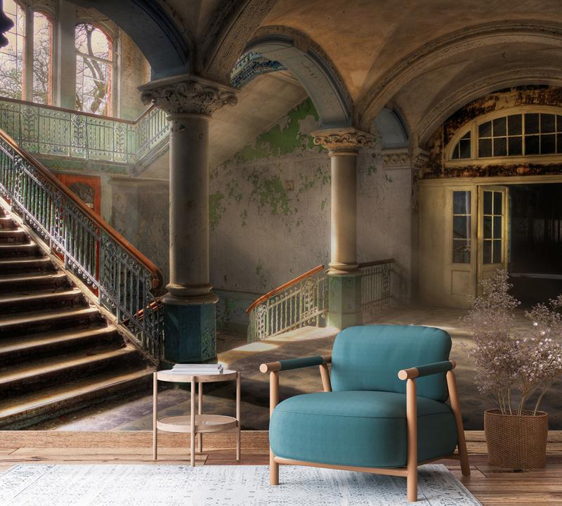 Vintage Elegance Architectural Mural Wallpaper in living room