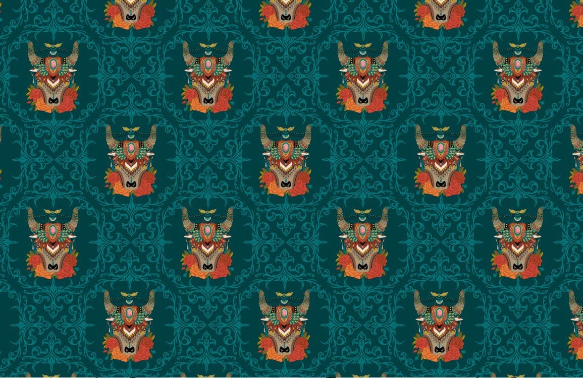 Home Decorating Cow Wallpaper Mural in Green Vintage Style