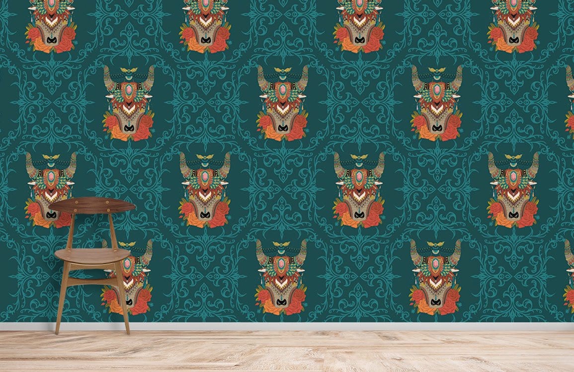 Wallpaper Mural for Home Decoration Featuring a Vintage Green Cow