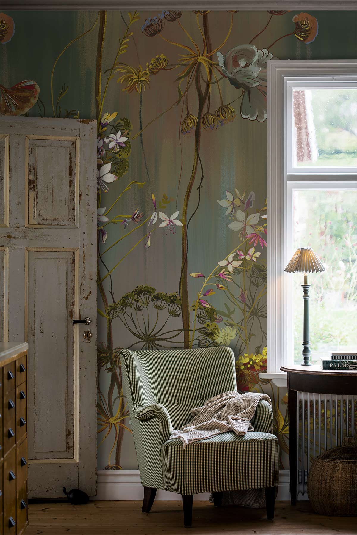 vintage flowers wall mural art design for hallway